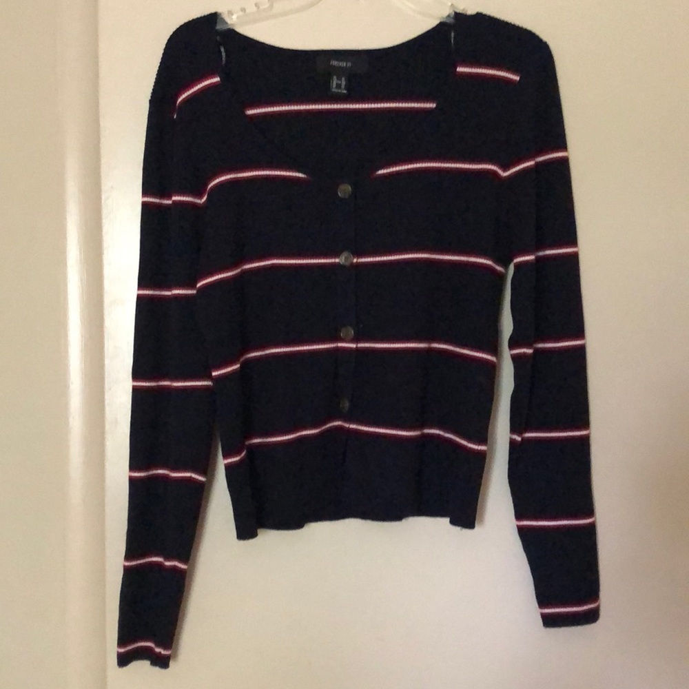 Blue Ribbed Button Sweater